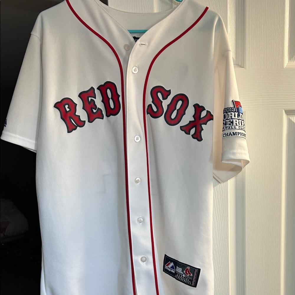 Majestic White and Red David Ortiz Red Sox Jersey